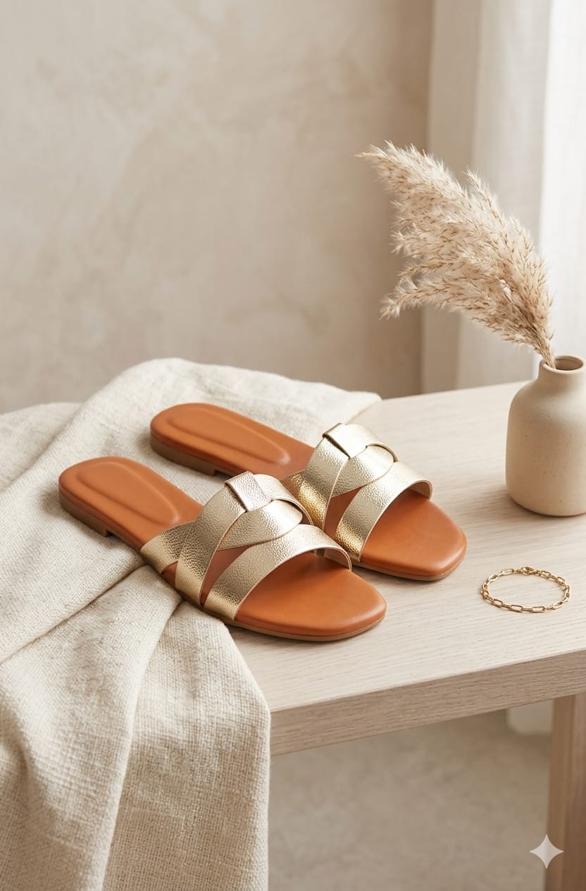 Metallic Slide Sandals 0034