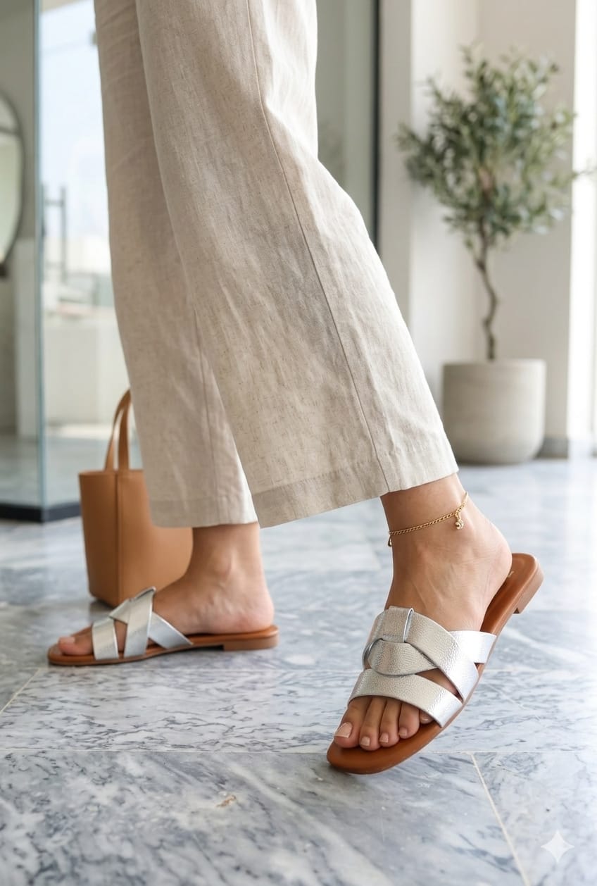 Metallic Slide Sandals 0034