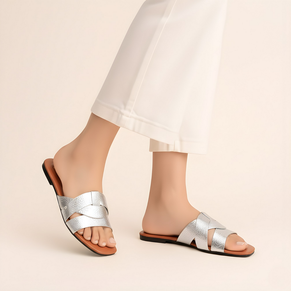 Metallic Slide Sandals