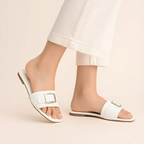 white buckle mantel sliperes